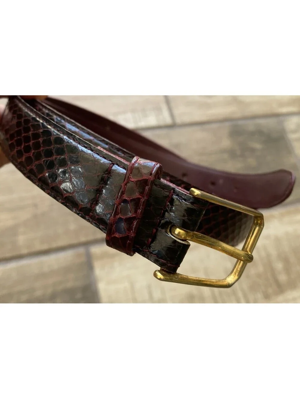 Vintage Women’s Belt Genuine Snakeskin On Vinyl Lining 32/80 Brass Buckle